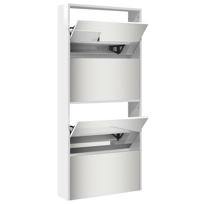 Schoenenkast met spiegel 4-laags 63x17x134 cm hoogglans wit Hoogglans wit