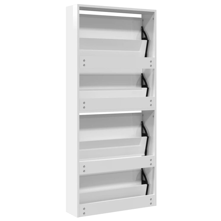 Schoenenkast met spiegel 4-laags 63x17x134 cm hoogglans wit Hoogglans wit