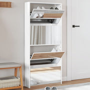 Schoenenkast met spiegel 63x17x134 cm hoogglans wit