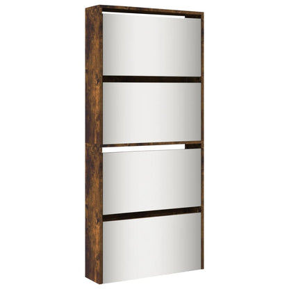 Schoenenkast met spiegel 4-laags 63x17x134 cm gerookt eiken Gerookt eiken