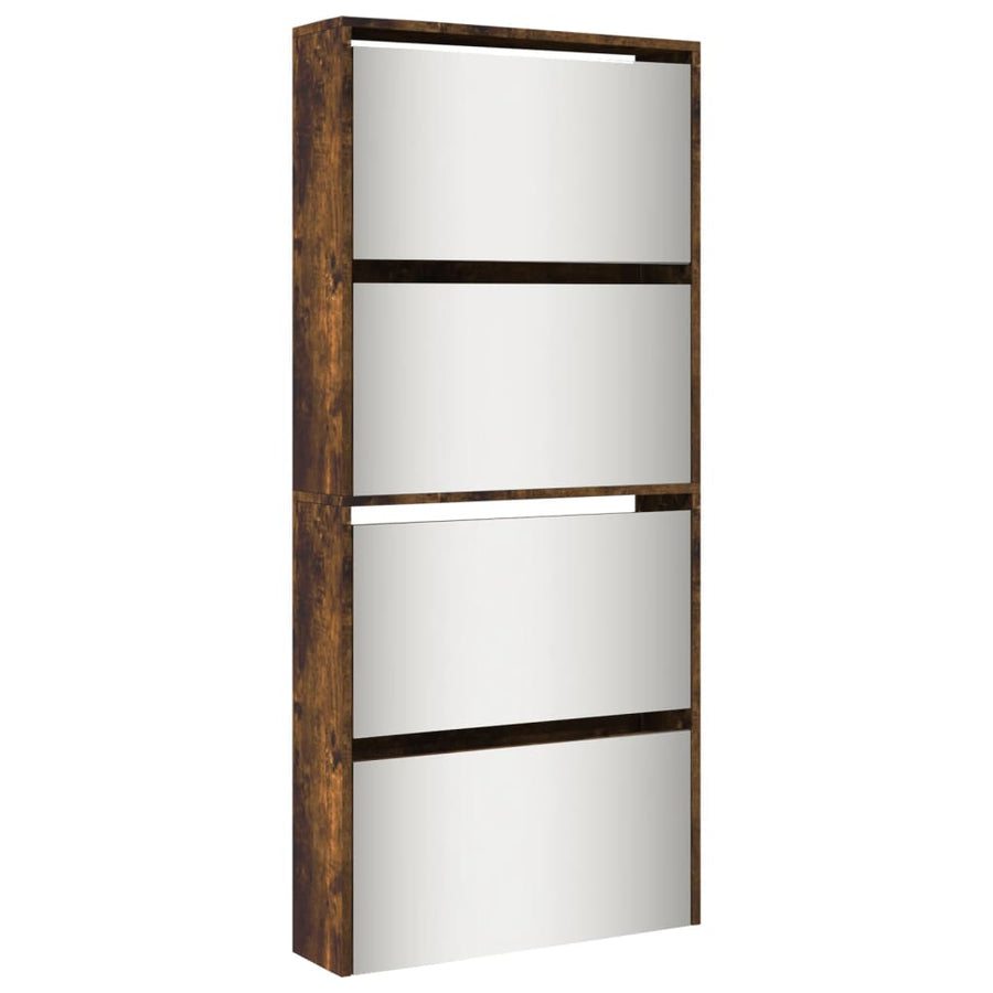Schoenenkast met spiegel 4-laags 63x17x134 cm gerookt eiken Gerookt eiken