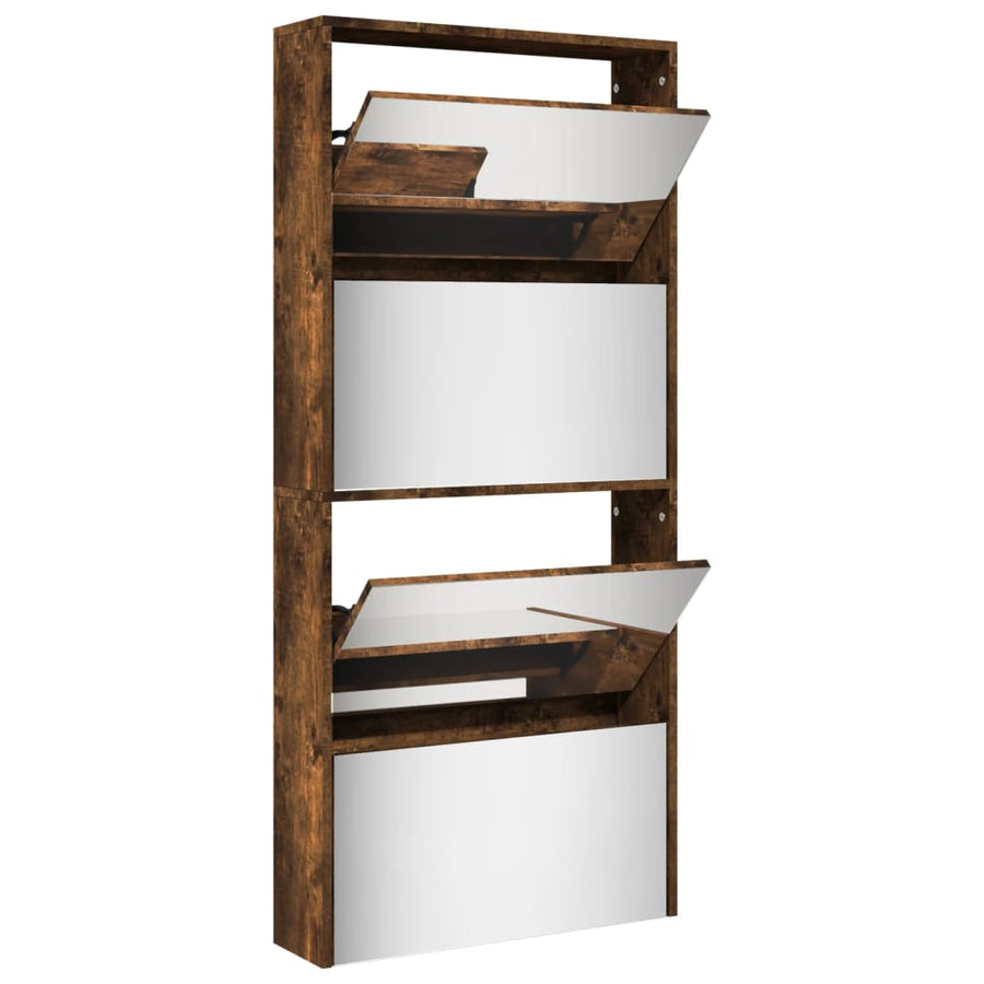 Schoenenkast met spiegel 4-laags 63x17x134 cm gerookt eiken Gerookt eiken