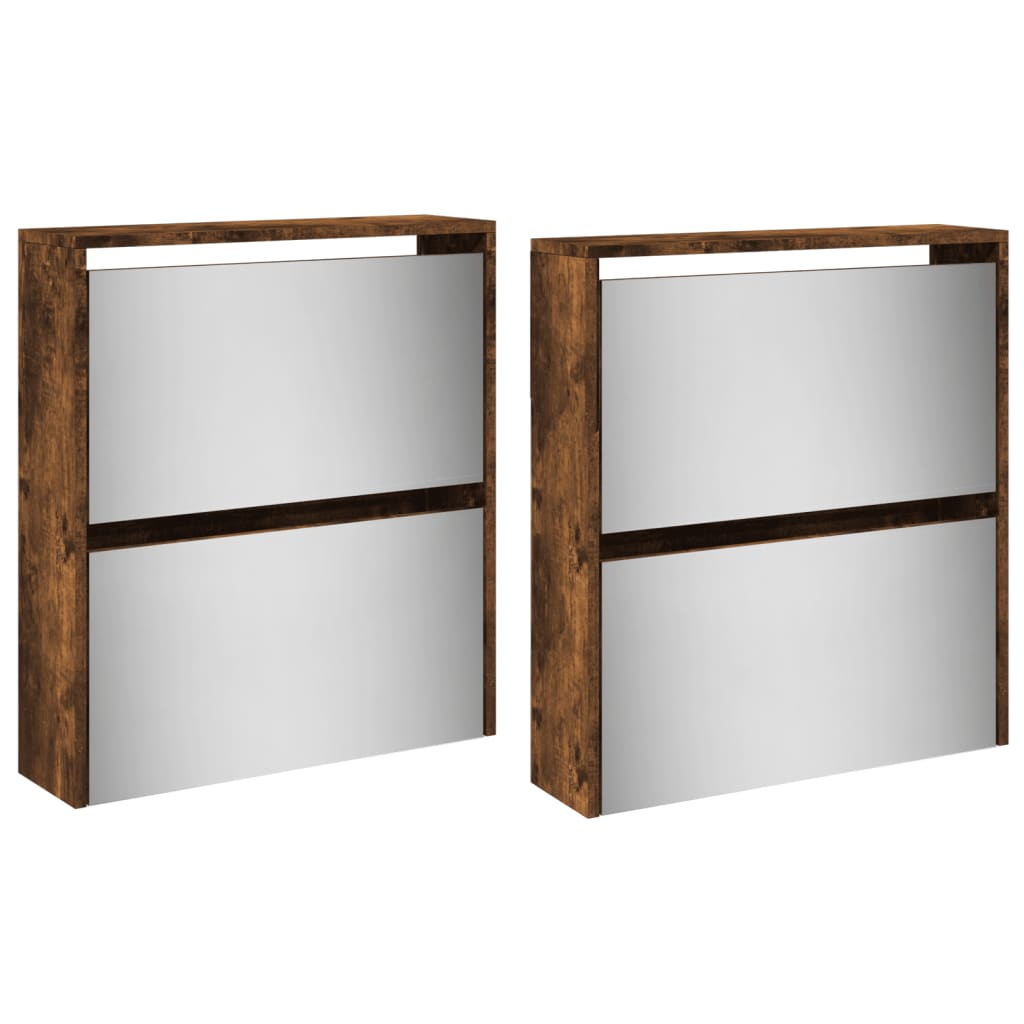 Schoenenkast met spiegel 4-laags 63x17x134 cm gerookt eiken Gerookt eiken