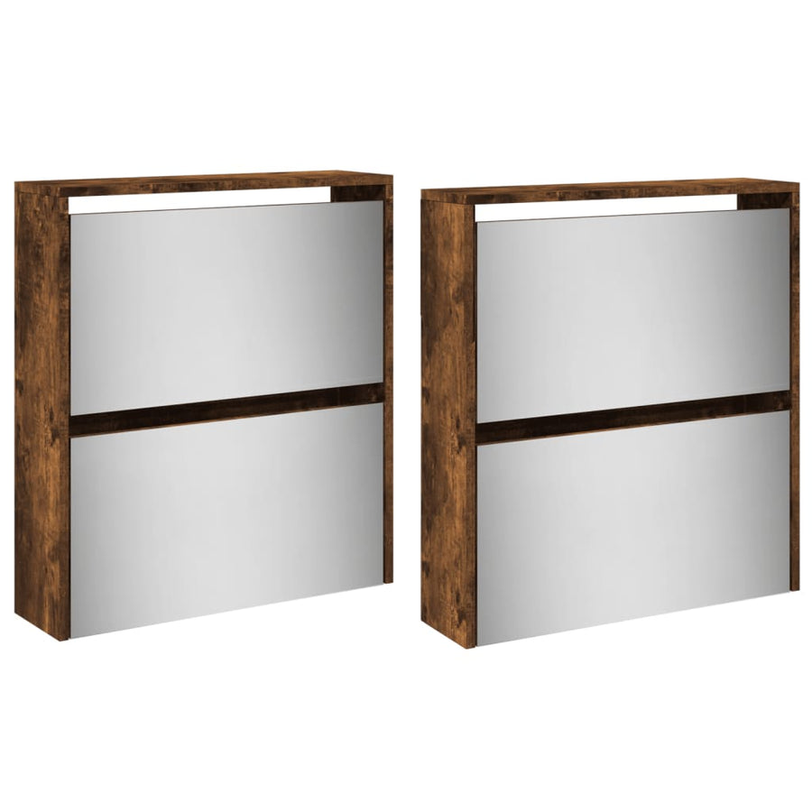Schoenenkast met spiegel 4-laags 63x17x134 cm gerookt eiken Gerookt eiken