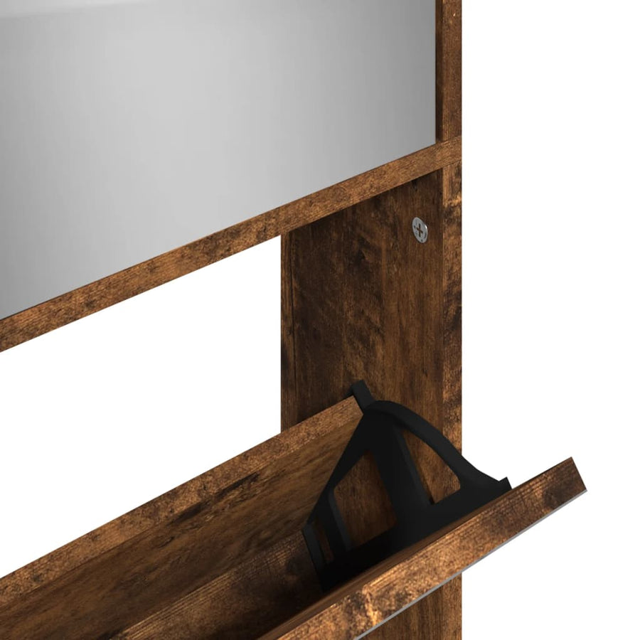 Schoenenkast met spiegel 4-laags 63x17x134 cm gerookt eiken Gerookt eiken