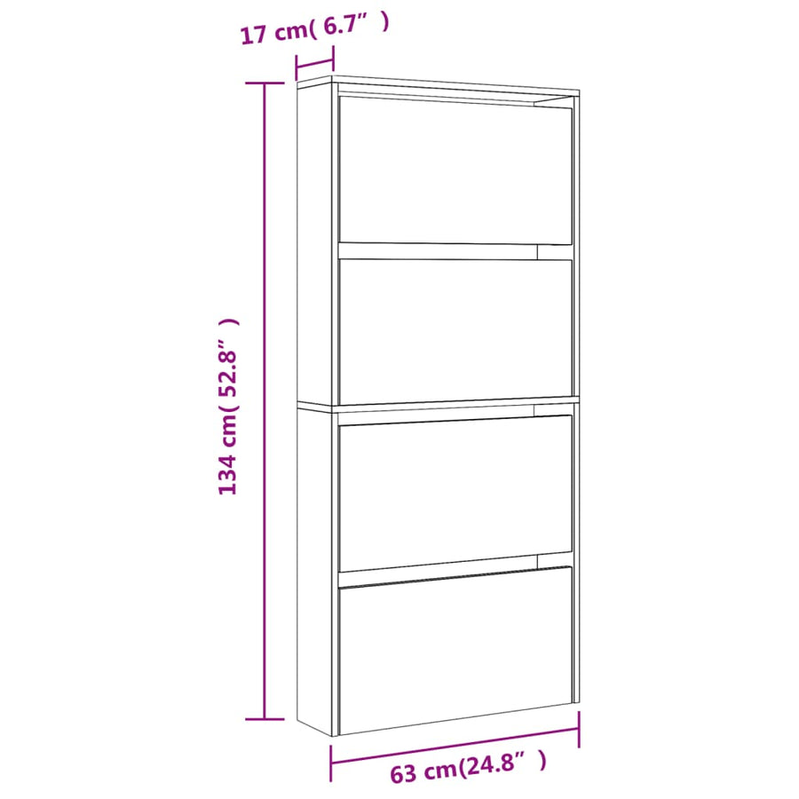 Schoenenkast met spiegel 4-laags 63x17x134 cm gerookt eiken Gerookt eiken