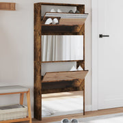 Schoenenkast 63x17x134 cm gerookt eiken met spiegel