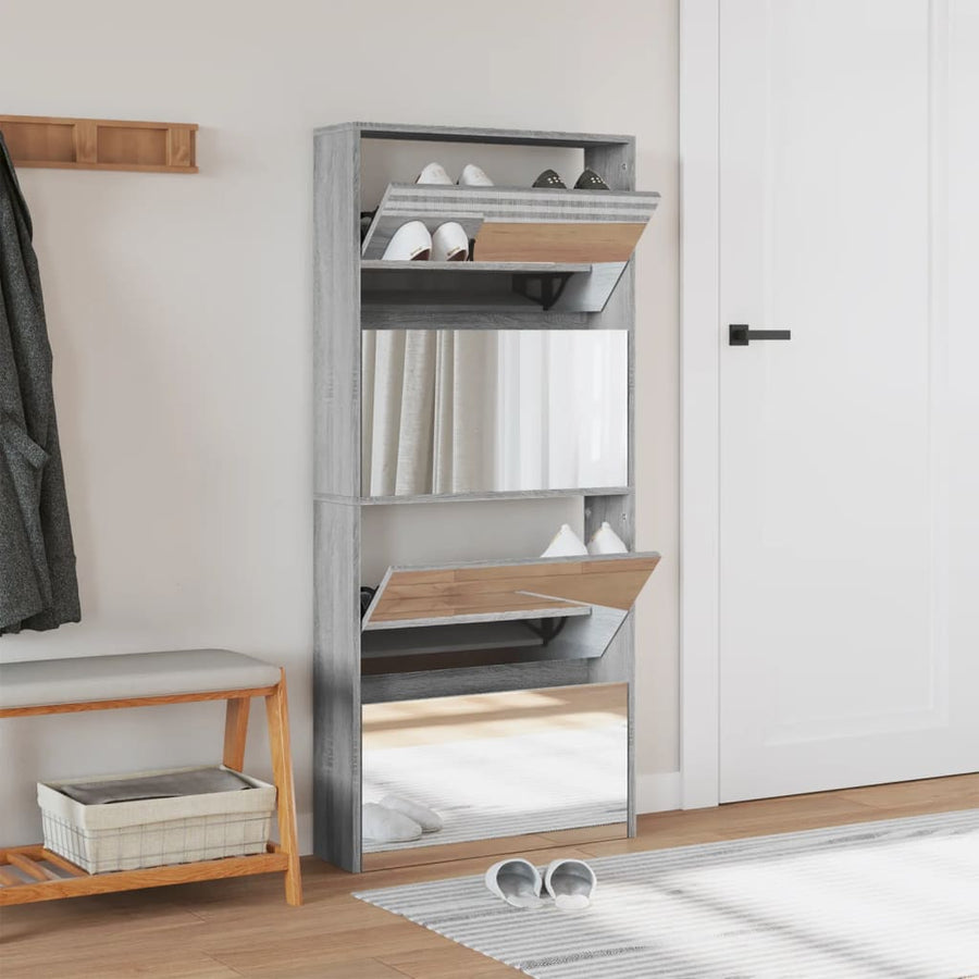 Schoenenkast met spiegel 4-laags 63x17x134 cm grijs sonoma Grijs sonoma