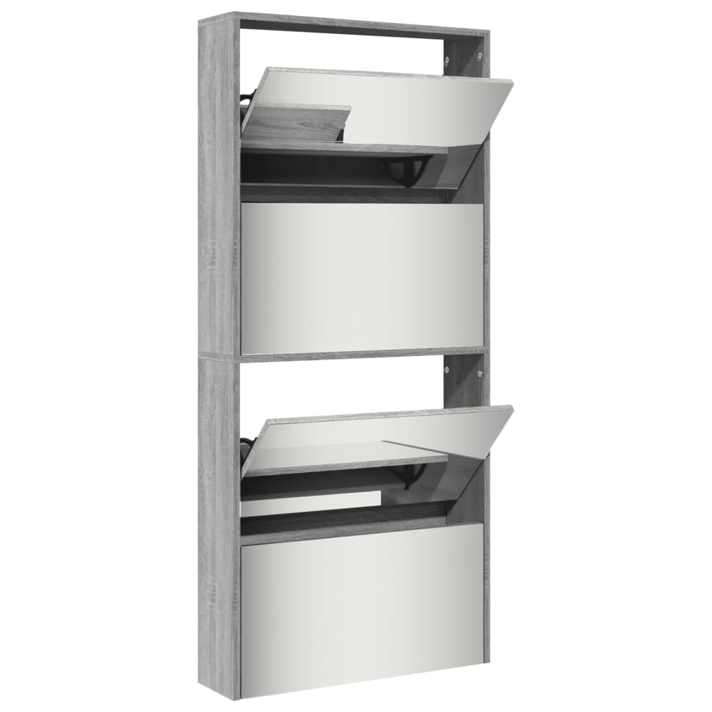 Schoenenkast met spiegel 4-laags 63x17x134 cm grijs sonoma Grijs sonoma