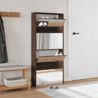 Schoenenkast met spiegel 4-laags 63x17x134 cm bruin eikenkleur