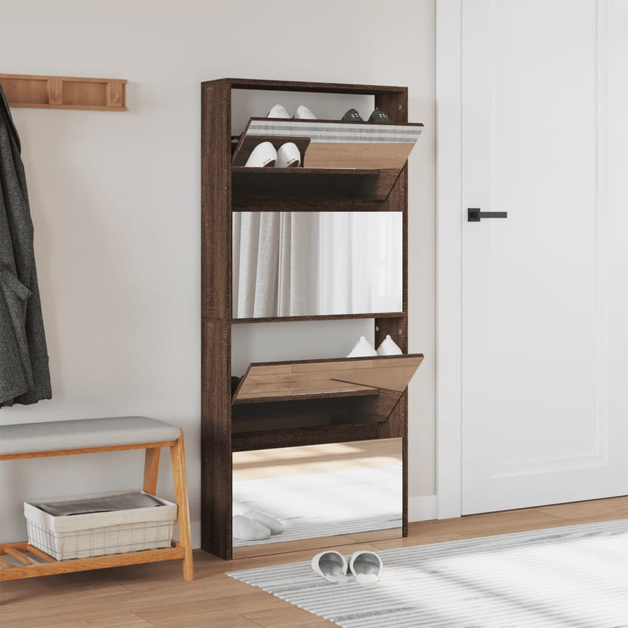 Schoenenkast met spiegel 4-laags 63x17x134 cm bruin eikenkleur