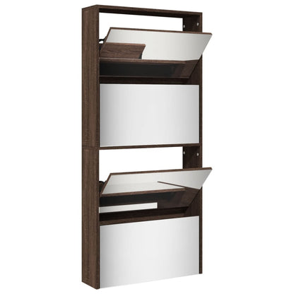 Schoenenkast met spiegel 4-laags 63x17x134 cm bruin eikenkleur