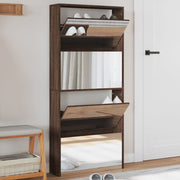 Schoenenkast met spiegel 63x17x134 cm bruin eikenkleur