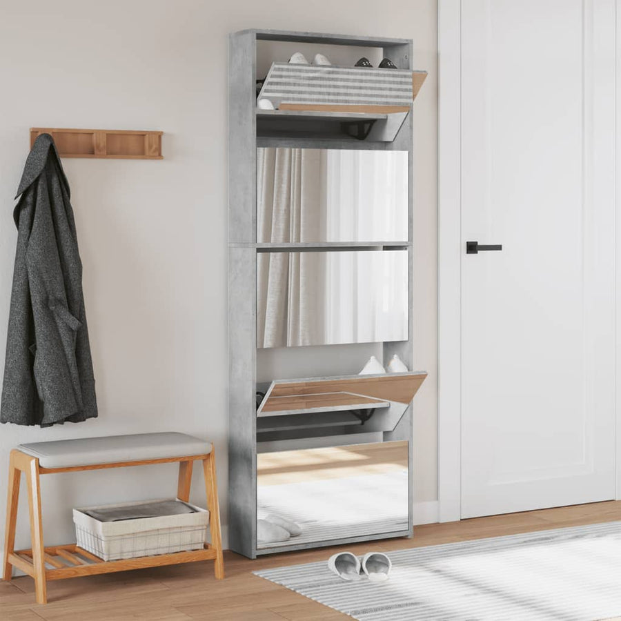 Schoenenkast Met Spiegel 5-Laags 63X7X69,5 Cm Betongrijs