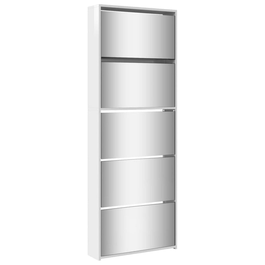 Schoenenkast Met Spiegel 5-Laags 63X7X69,5 Cm Hoogglans wit