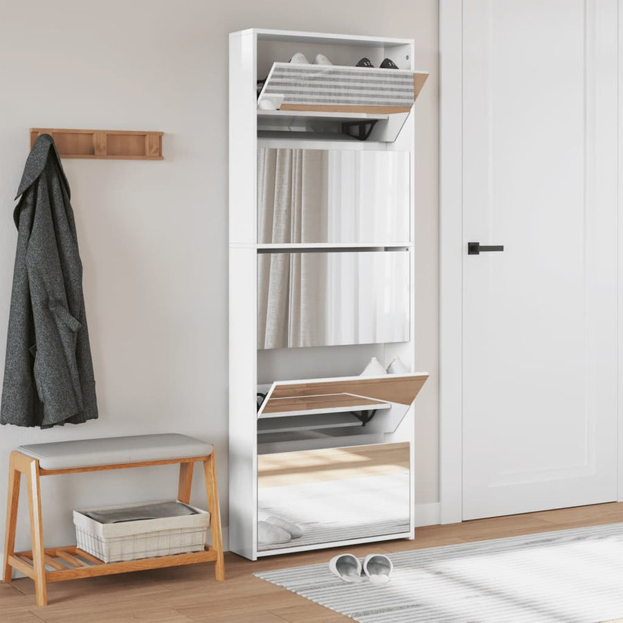 Schoenenkast Met Spiegel 5-Laags 63X7X69,5 Cm Hoogglans wit