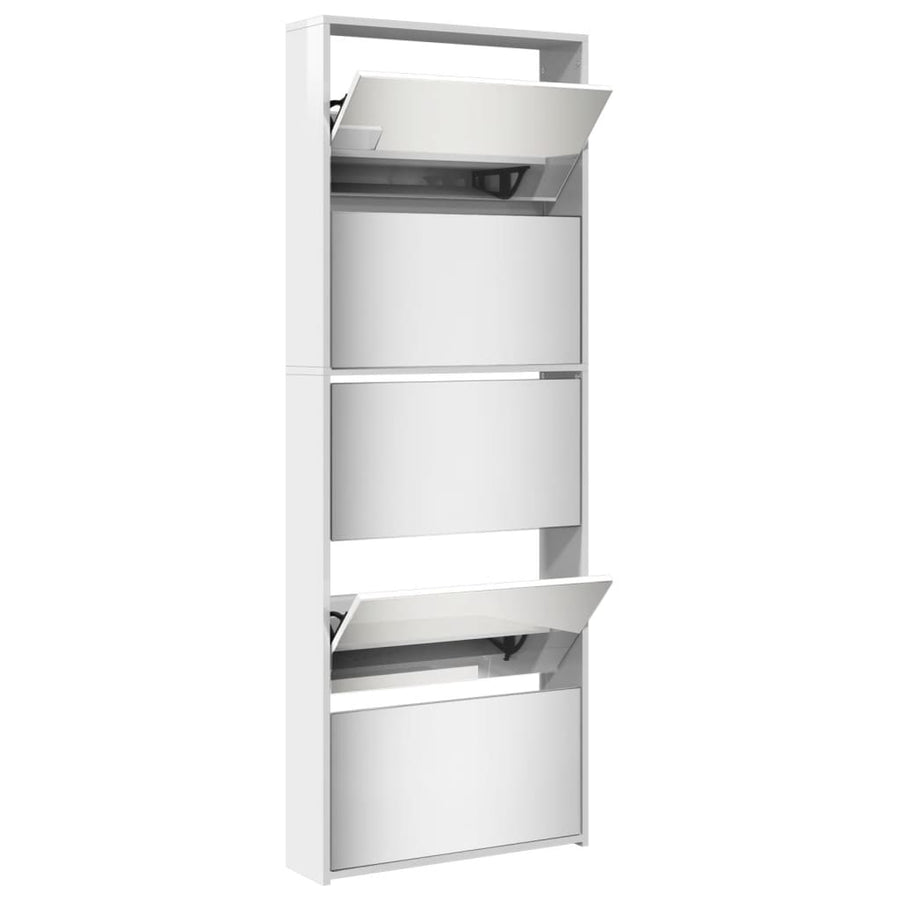 Schoenenkast Met Spiegel 5-Laags 63X7X69,5 Cm Hoogglans wit