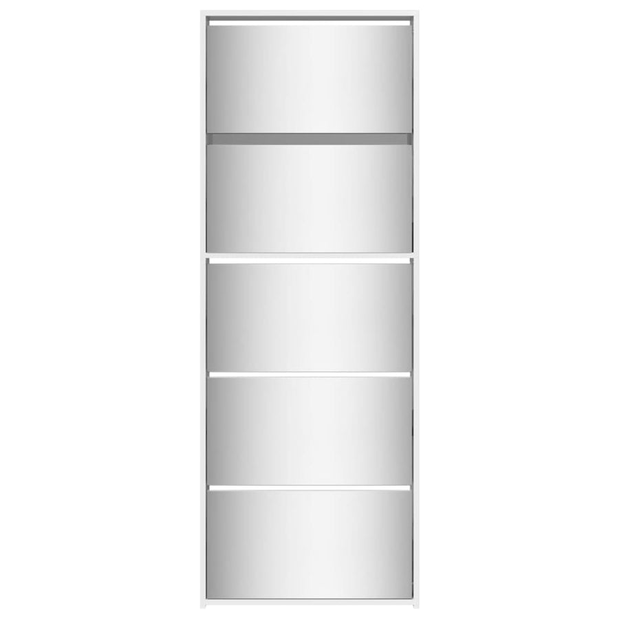 Schoenenkast Met Spiegel 5-Laags 63X7X69,5 Cm Hoogglans wit
