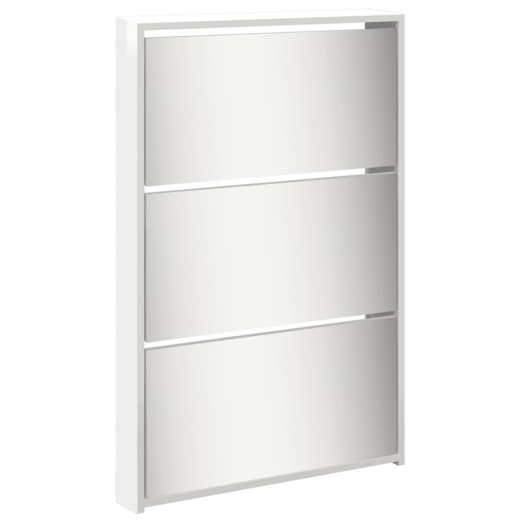 Schoenenkast Met Spiegel 5-Laags 63X7X69,5 Cm Hoogglans wit