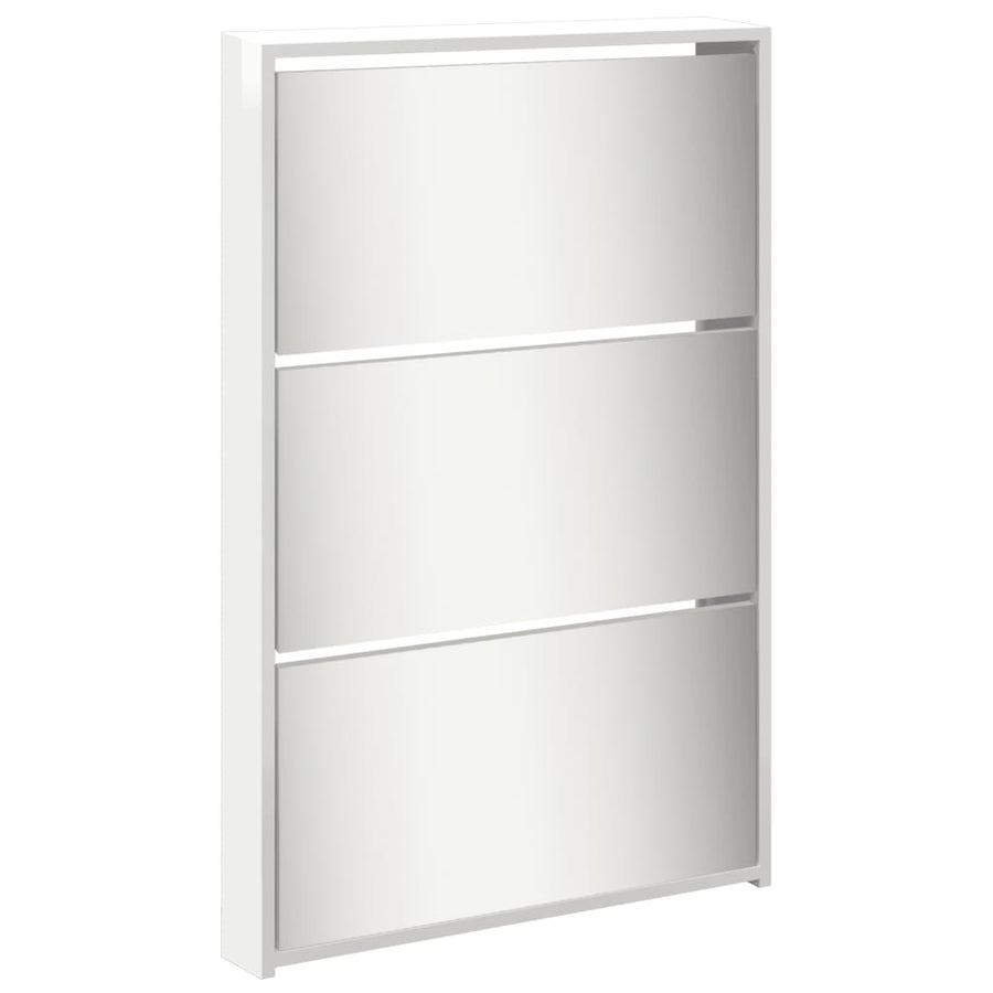 Schoenenkast Met Spiegel 5-Laags 63X7X69,5 Cm Hoogglans wit