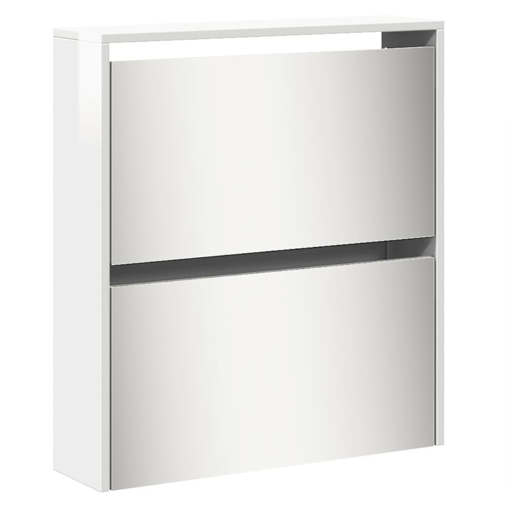 Schoenenkast Met Spiegel 5-Laags 63X7X69,5 Cm Hoogglans wit