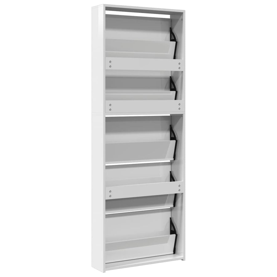 Schoenenkast Met Spiegel 5-Laags 63X7X69,5 Cm Hoogglans wit