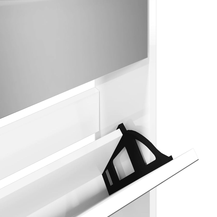 Schoenenkast Met Spiegel 5-Laags 63X7X69,5 Cm Hoogglans wit