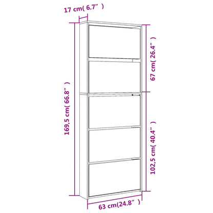 Schoenenkast Met Spiegel 5-Laags 63X7X69,5 Cm Hoogglans wit