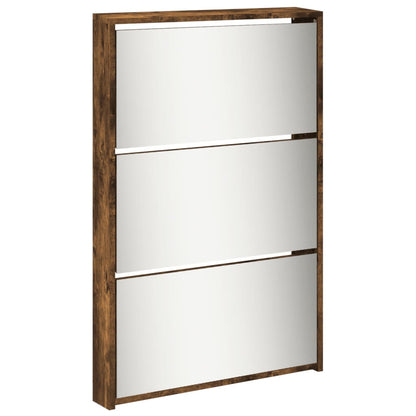 Schoenenkast Met Spiegel 5-Laags 63X7X69,5 Cm Gerookt eiken