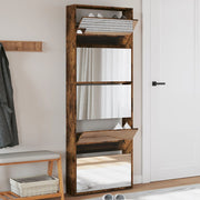 Schoenenkast 63x17x169,5 cm gerookt eiken met spiegel