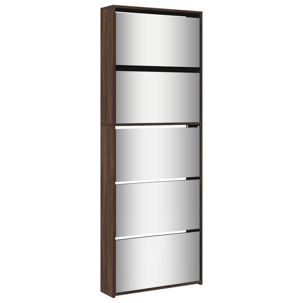Schoenenkast met spiegel 5-laags 63x17x169,5 cm bruineikenkleur