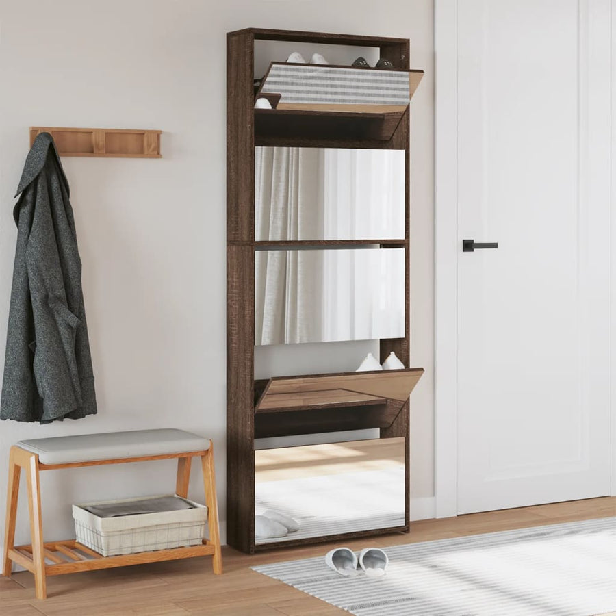 Schoenenkast met spiegel 5-laags 63x17x169,5 cm bruineikenkleur