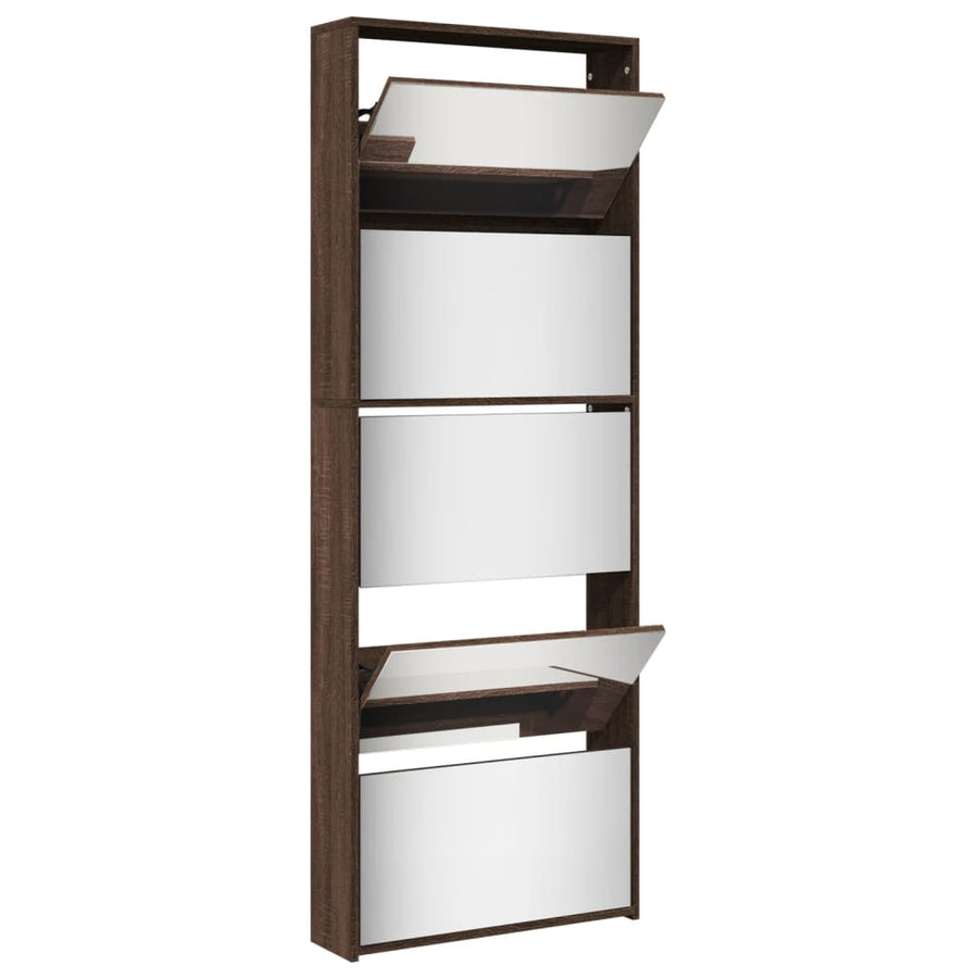 Schoenenkast met spiegel 5-laags 63x17x169,5 cm bruineikenkleur
