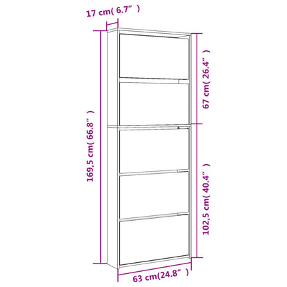Schoenenkast met spiegel 5-laags 63x17x169,5 cm bruineikenkleur