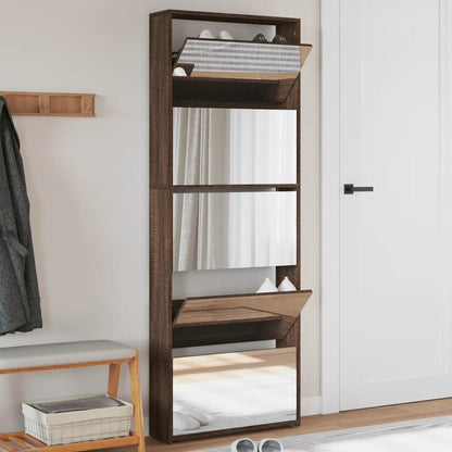 Schoenenkast met spiegel 5-laags 63x17x169,5 cm bruineikenkleur