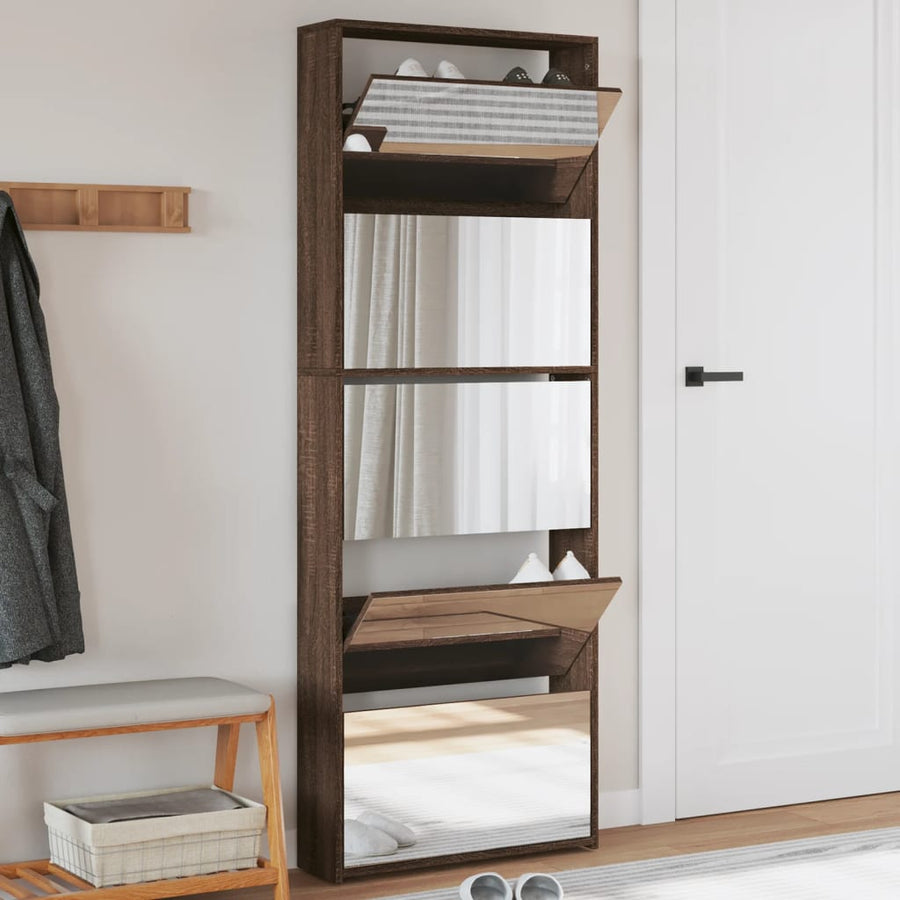 Schoenenkast met spiegel 5-laags 63x17x169,5 cm bruineikenkleur