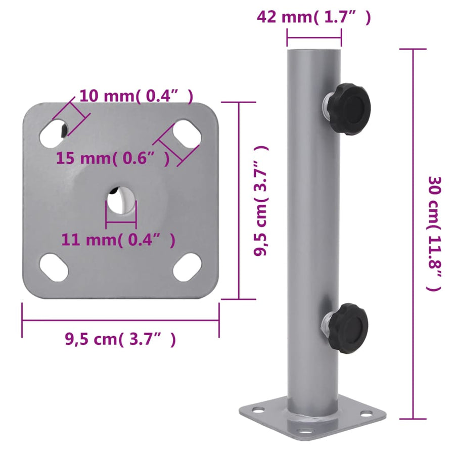 Parasolvoet Voor Ø32/34/38 Mm Stok Staal Kleurig Zilver