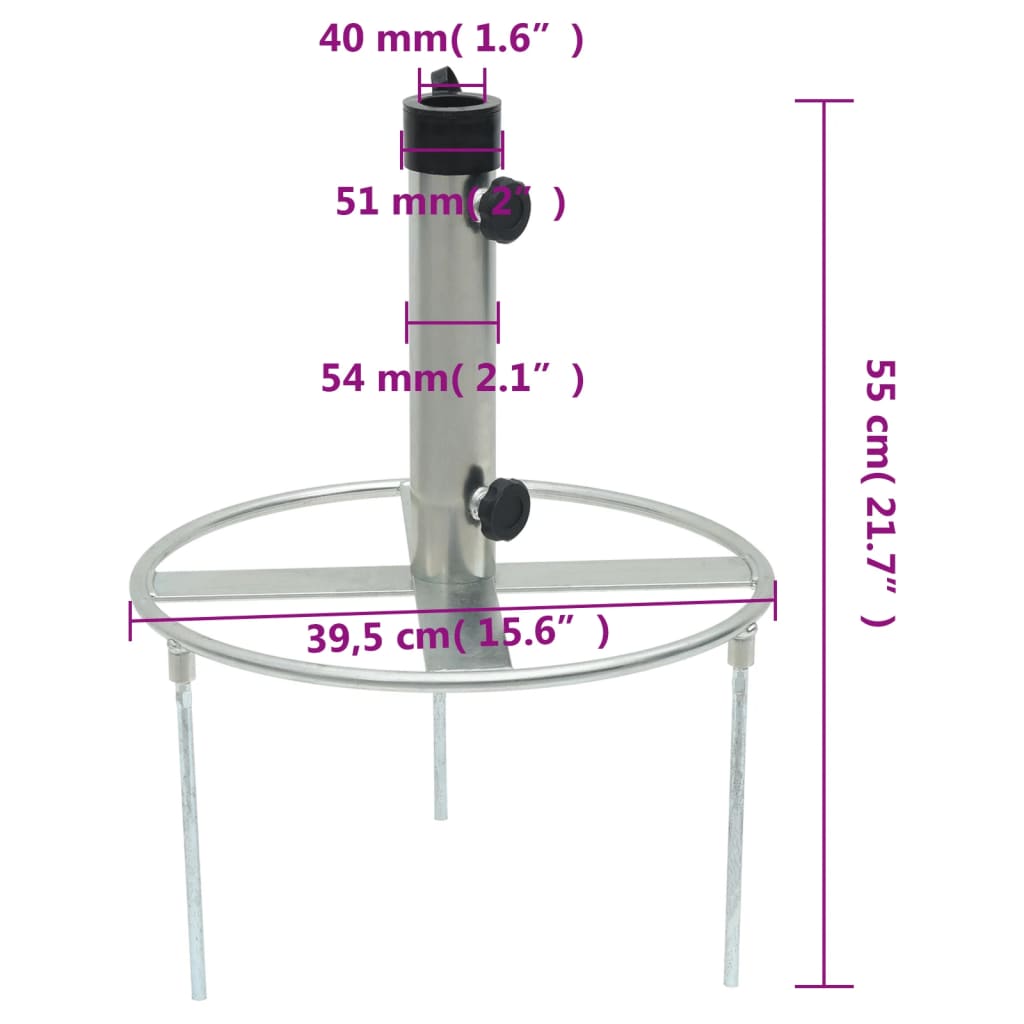 Parasolvoet met grondpennen voor Ø38/48 mm staal zilverkleurig