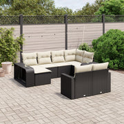 10-piece Loungeset with Cushions Poly Rattan Black