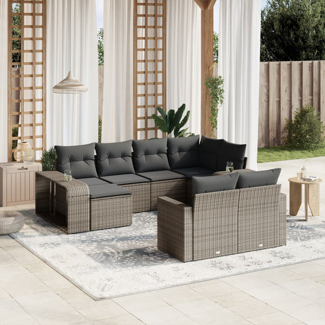 10-Delige Loungeset Met Kussens Poly Rattan Grijs