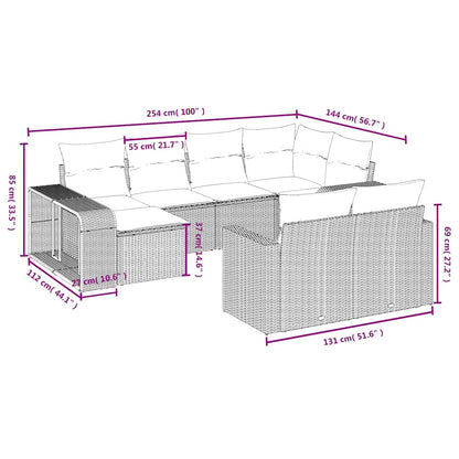 10-delige tuinbankset met kussens, grijs polyrotan