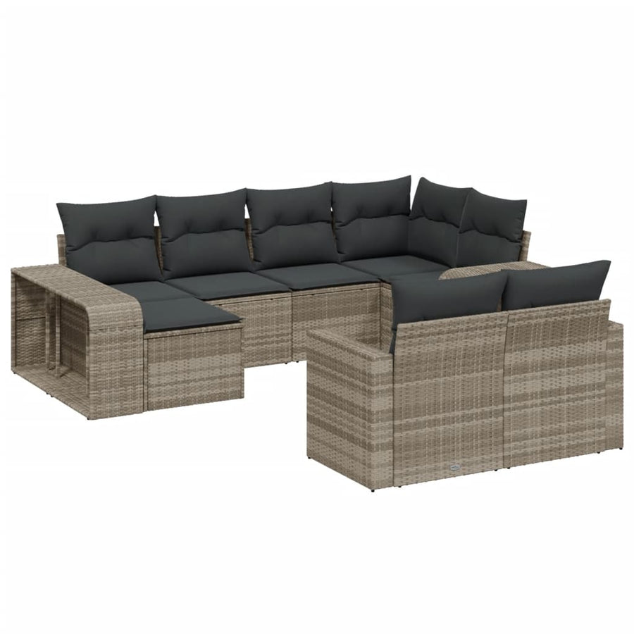 10-delige Loungeset met kussens poly rattan lichtgrijs