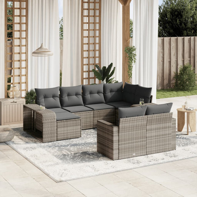 10-delige Loungeset met kussens poly rattan lichtgrijs