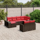 10-piece garden lounge set with cushions, brown poly rattan