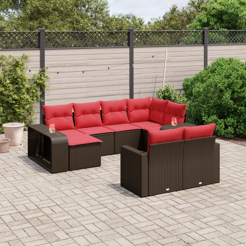 10-delige tuinbankset met kussens, bruin polyrotan