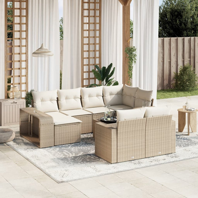 11-Delige Tuinset Met Kussens Poly Rattan Beige