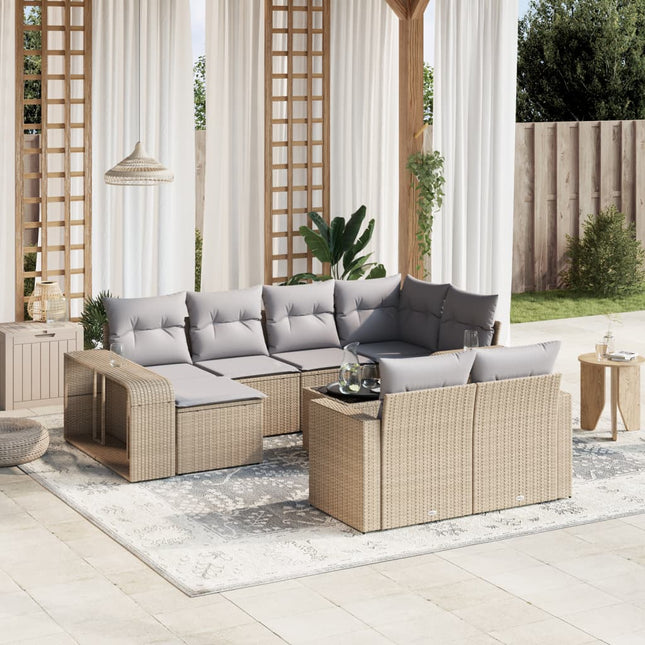 11-Delige Tuinset Met Kussens Poly Rattan Beige