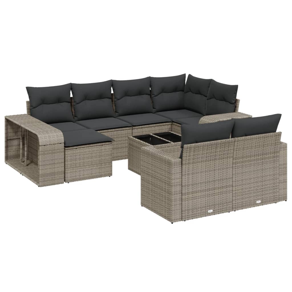 11-Delige Loungeset Met Kussens Poly Rattan Grijs