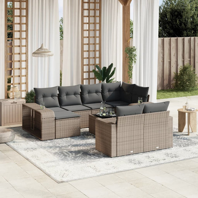 11-Delige Loungeset Met Kussens Poly Rattan Grijs