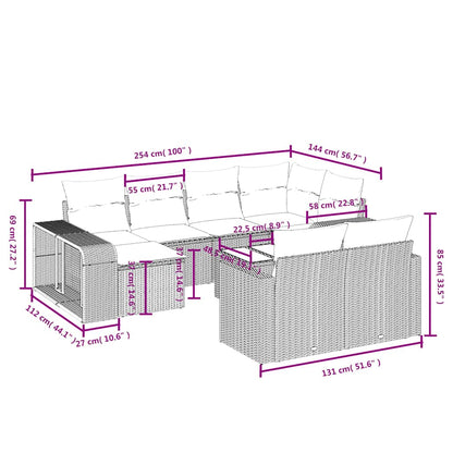 11-delige tuinbankset met kussens, grijs polyrotan